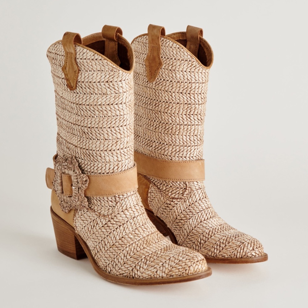 Dolce Vita Natural Woven Heeled Cowboy Boots